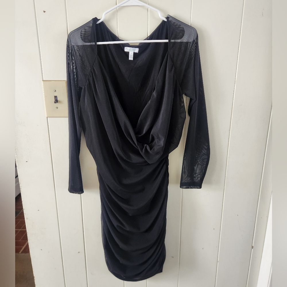 Abound Elegant Black Draped Long Sleeve Dress Size XL